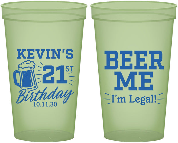 Custom 21st Birthday 22 oz Glow In The Dark Cups - Beer Me I Am Legal | 340014