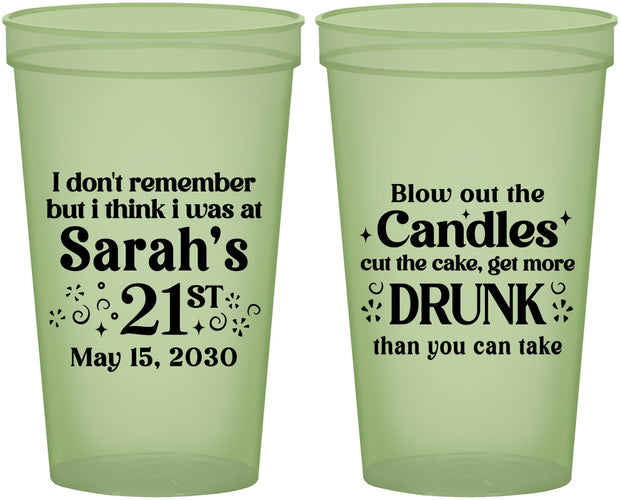 Custom 21st Birthday 22 oz Glow In The Dark Cups - Candles Cake Drunk | 340017
