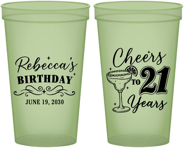 Custom 21st Birthday 22 oz Glow In The Dark Cups - Cheers To Twenty One Years | 340019