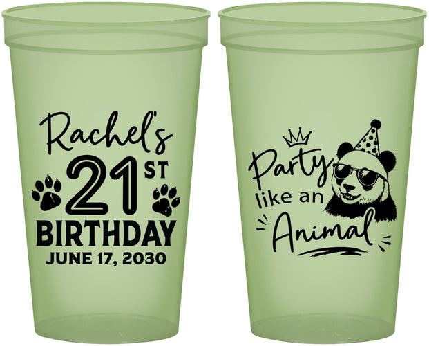Custom 21st Birthday 22 oz Glow In The Dark Cups - Party Like An Animal Panda | 340021