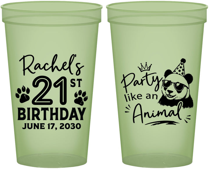Custom 21st Birthday 22 oz Glow In The Dark Cups - Party Like An Animal Panda | 340021