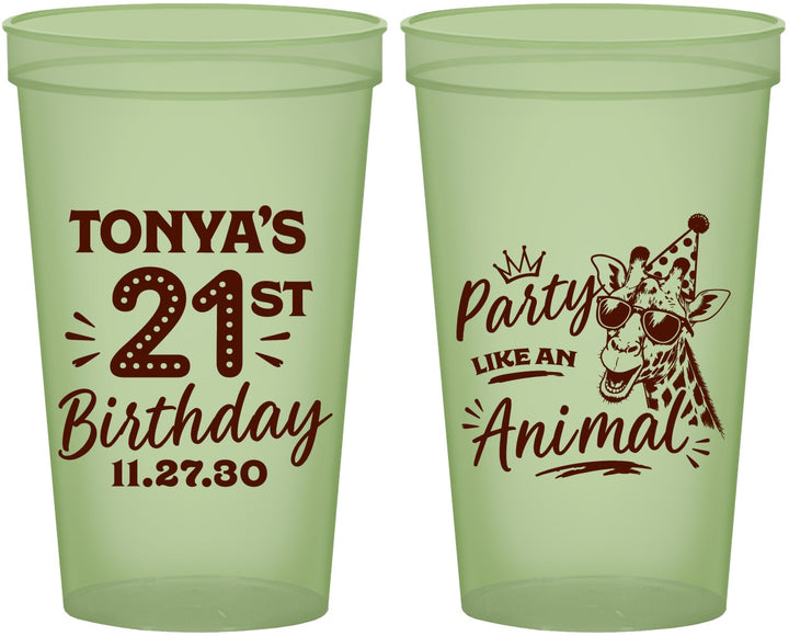 Custom 21st Birthday 22 oz Glow In The Dark Cups - Party Like An Animal Giraffe | 340022