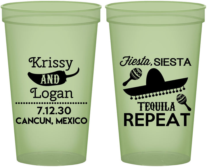 Custom Wedding 22 oz Glow In The Dark Cups - Fiesta Siesta Tequila Repeat | 344