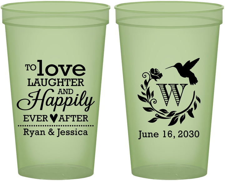 Custom Wedding 22 oz Glow In The Dark Cups - Love Laughter Happily | 345
