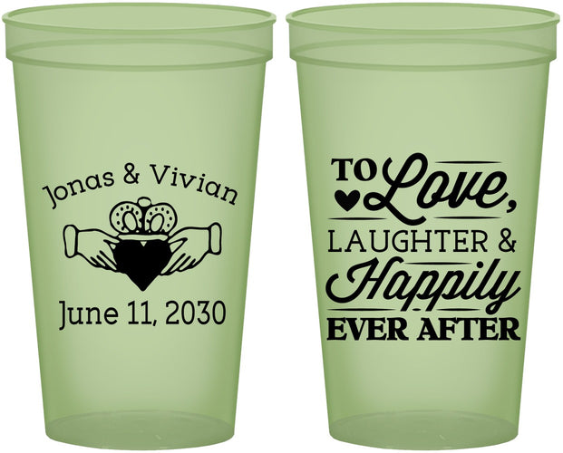 Custom Wedding 22 oz Glow In The Dark Cups - Love Laughter Happily | 346