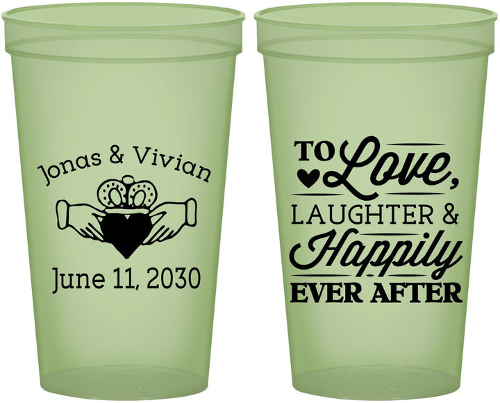 Custom Wedding 22 oz Glow In The Dark Cups - Love Laughter Happily | 346