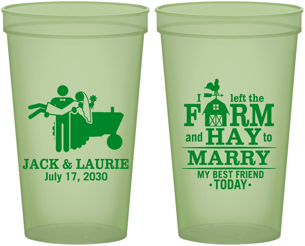 Custom Wedding 22 oz Glow In The Dark Cups - Left The Farm Tractor | 347