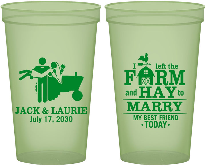 Custom Wedding 22 oz Glow In The Dark Cups - Left The Farm Tractor | 347