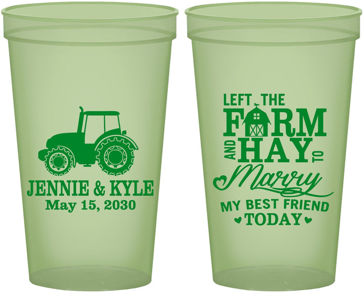 Custom Wedding 22 oz Glow In The Dark Cups - Left The Farm Tractor | 351