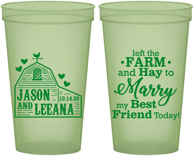 Custom Wedding 22 oz Glow In The Dark Cups - Left The Farm Tractor | 352