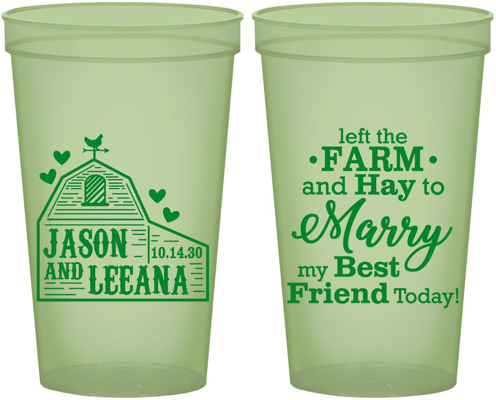 Custom Wedding 22 oz Glow In The Dark Cups - Left The Farm Tractor | 352