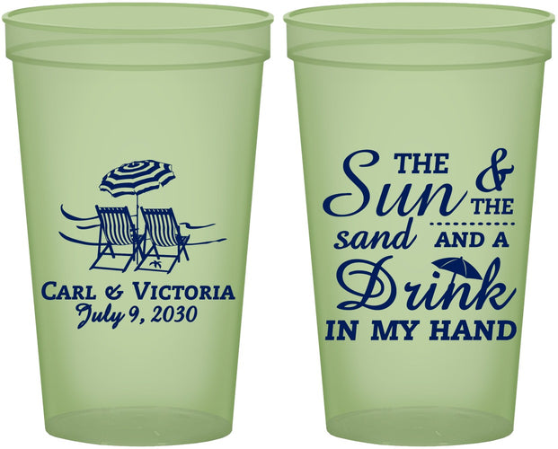 Custom Wedding 22 oz Glow In The Dark Cups - Sun Sand Drink In My Hand | 353