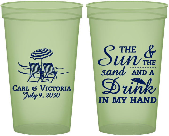 Custom Wedding 22 oz Glow In The Dark Cups - Sun Sand Drink In My Hand | 353