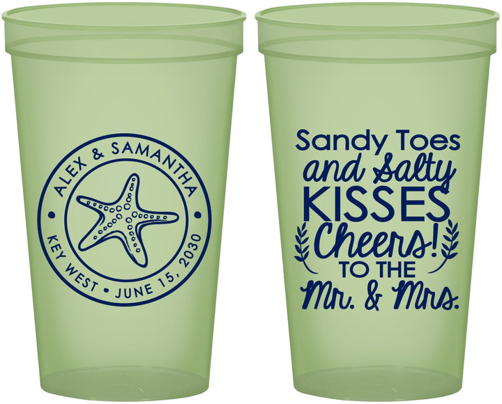 Custom Wedding 22 oz Glow In The Dark Cups - Sandy Feet Salty Kisses | 355