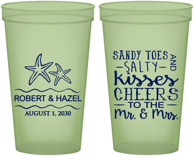 Custom Wedding 22 oz Glow In The Dark Cups - Sandy Feet Salty Kisses | 356
