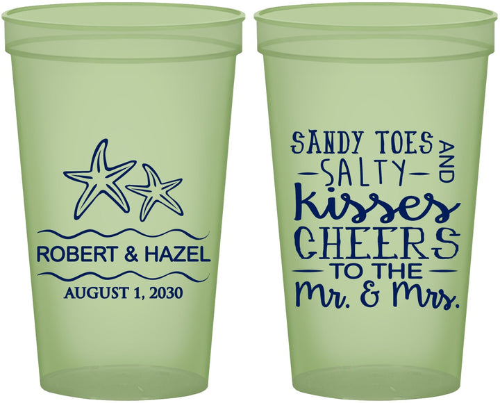 Custom Wedding 22 oz Glow In The Dark Cups - Sandy Feet Salty Kisses | 356