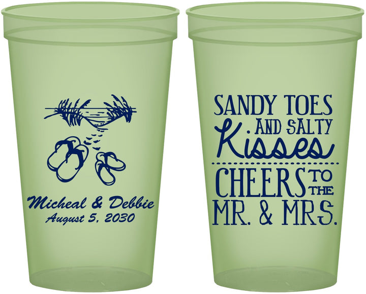 Custom Wedding 22 oz Glow In The Dark Cups - Sandy Feet Salty Kisses | 357