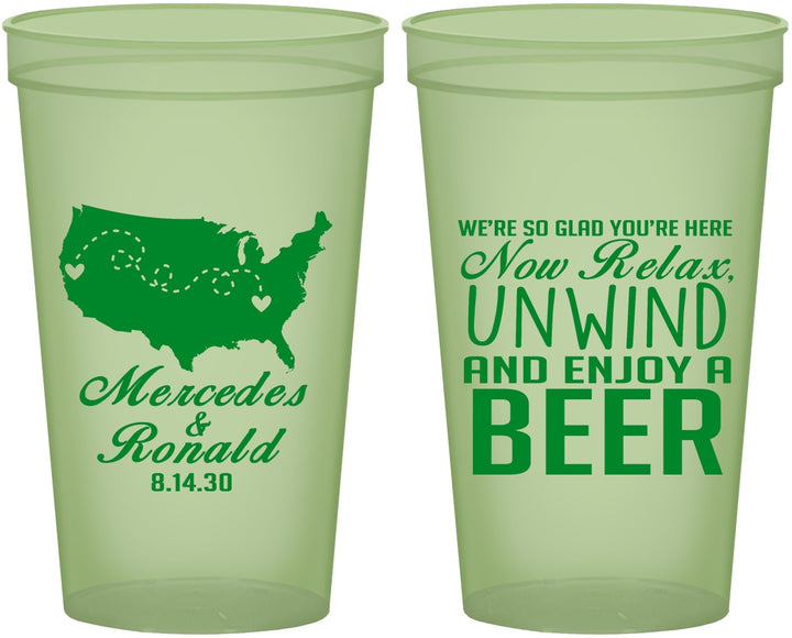 Custom Wedding 22 oz Glow In The Dark Cups - Relax Unwind Enjoy Beer | 360
