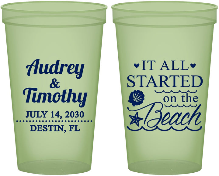 Custom Wedding 22 oz Glow In The Dark Cups - Started On The Beach | 361