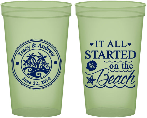 Custom Wedding 22 oz Glow In The Dark Cups - Started On The Beach | 362