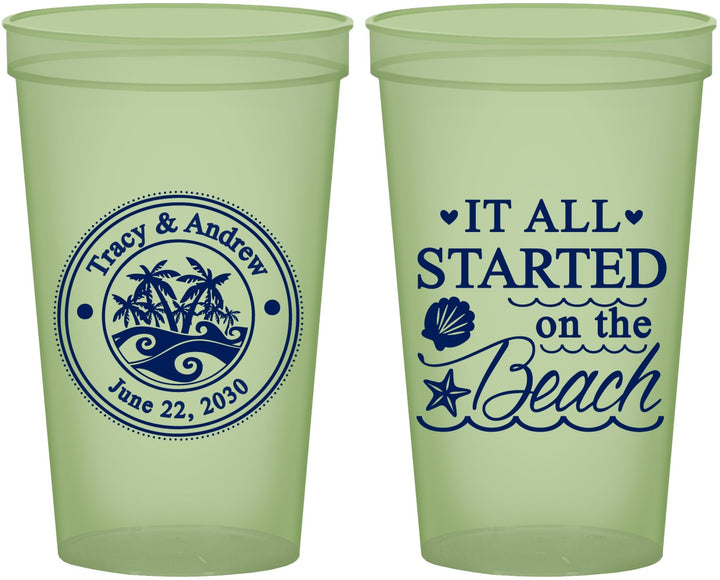 Custom Wedding 22 oz Glow In The Dark Cups - Started On The Beach | 362