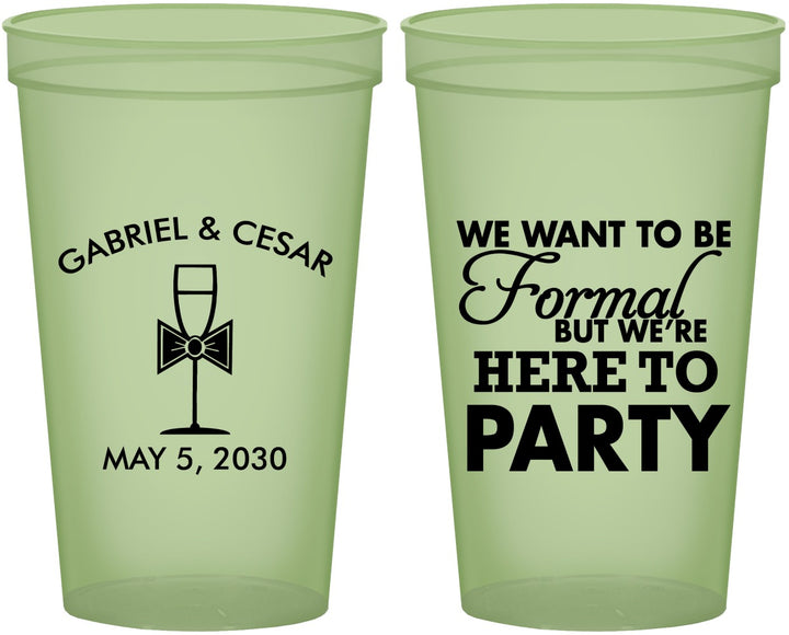 Custom Wedding 22 oz Glow In The Dark Cups - Formal Here To Party | 366