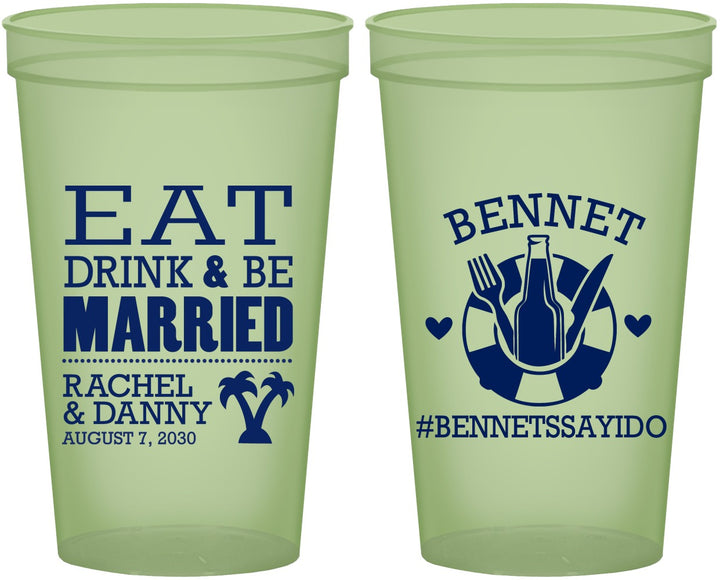 Custom Wedding 22 oz Glow In The Dark Cups - Eat Drink Be Married | 367