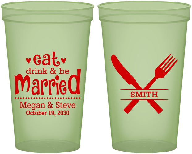 Custom Wedding 22 oz Glow In The Dark Cups - Eat Drink Be Married | 368