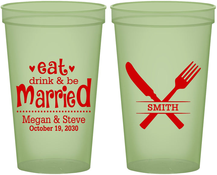 Custom Wedding 22 oz Glow In The Dark Cups - Eat Drink Be Married | 368