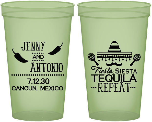 Custom Wedding 22 oz Glow In The Dark Cups - Fiesta Siesta Tequila Repeat | 369