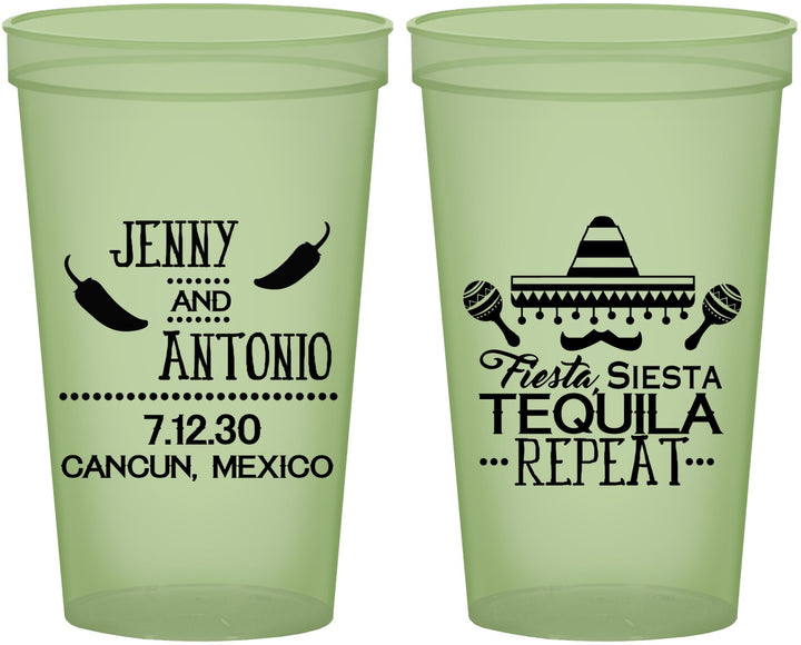 Custom Wedding 22 oz Glow In The Dark Cups - Fiesta Siesta Tequila Repeat | 369