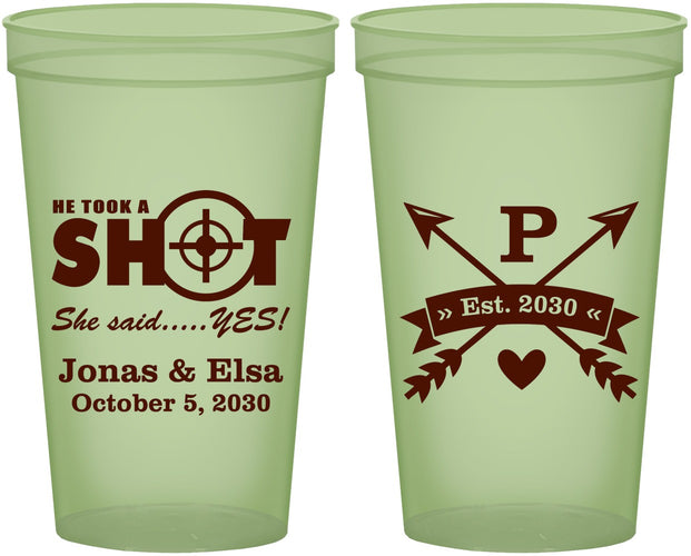 Custom Wedding 22 oz Glow In The Dark Cups - Take A Shot She Said Yes | 370