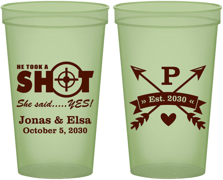 Custom Wedding 22 oz Glow In The Dark Cups - Take A Shot She Said Yes | 370