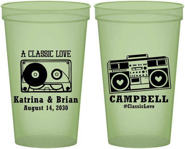Custom Wedding 22 oz Glow In The Dark Cups - Class Love Cassette Tape | 389
