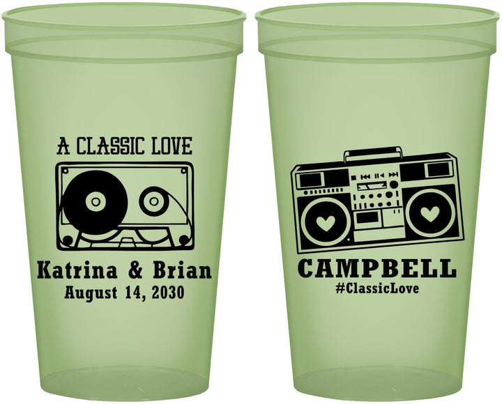 Custom Wedding 22 oz Glow In The Dark Cups - Class Love Cassette Tape | 389