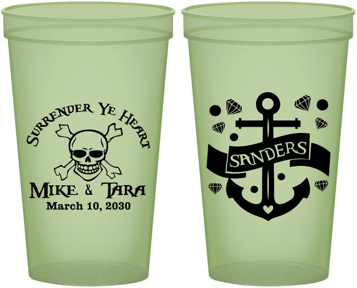 Custom Wedding 22 oz Glow In The Dark Cups - Anchor Nautical | 391