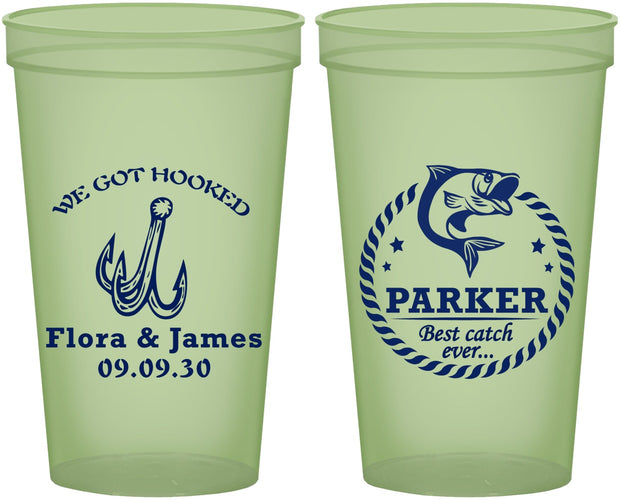Custom Wedding 22 oz Glow In The Dark Cups - We Got Hooked Fish | 392