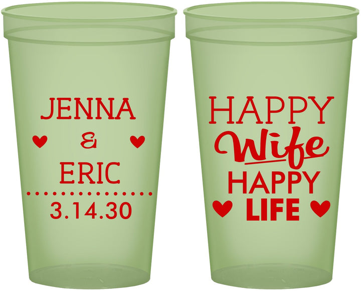 Custom Wedding 22 oz Glow In The Dark Cups - Happy Wife Happy Life | 393