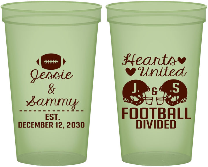 Custom Wedding 22 oz Glow In The Dark Cups - Hearts United Football | 395