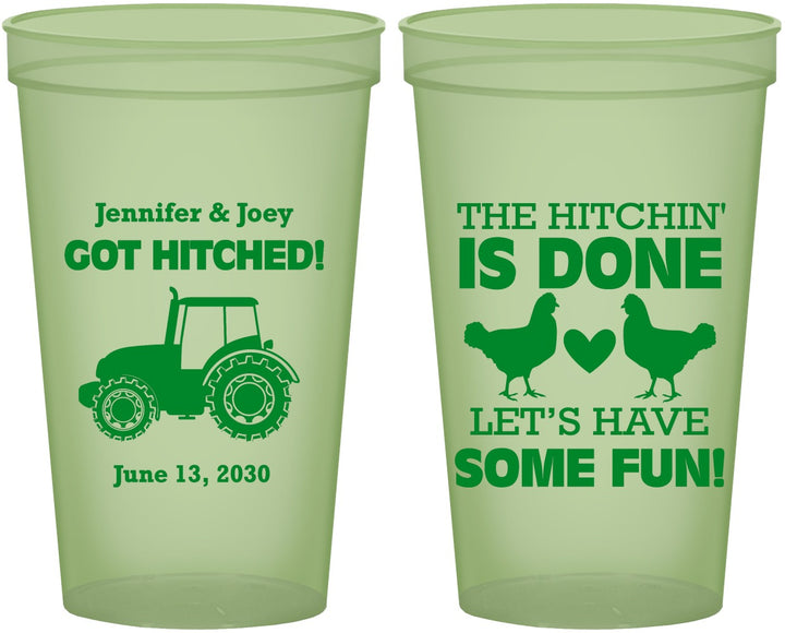Custom Wedding 22 oz Glow In The Dark Cups - Got Hitched Tractor | 397