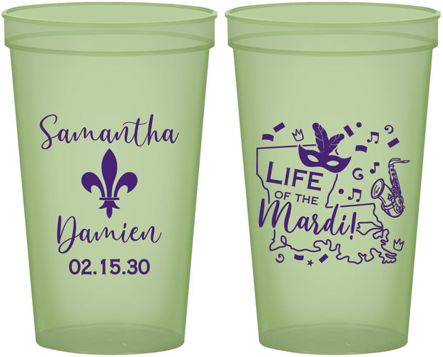 Custom Wedding 22 oz Glow In The Dark Cups - Mardi Gras | 398