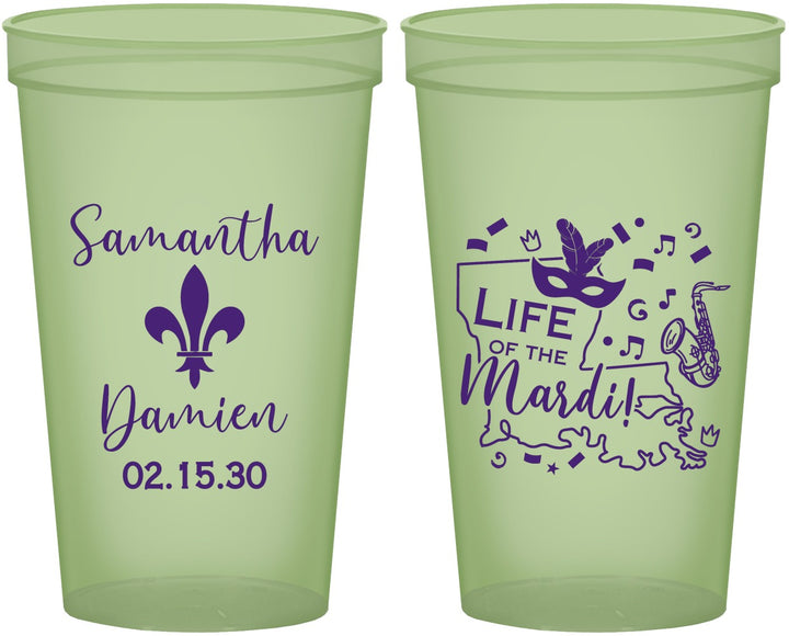 Custom Wedding 22 oz Glow In The Dark Cups - Mardi Gras | 398