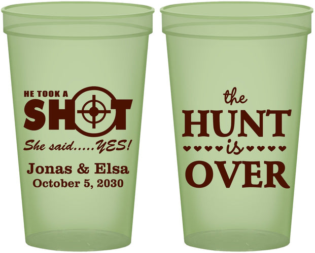 Custom Wedding 22 oz Glow In The Dark Cups - The Hunt Is Over | 400