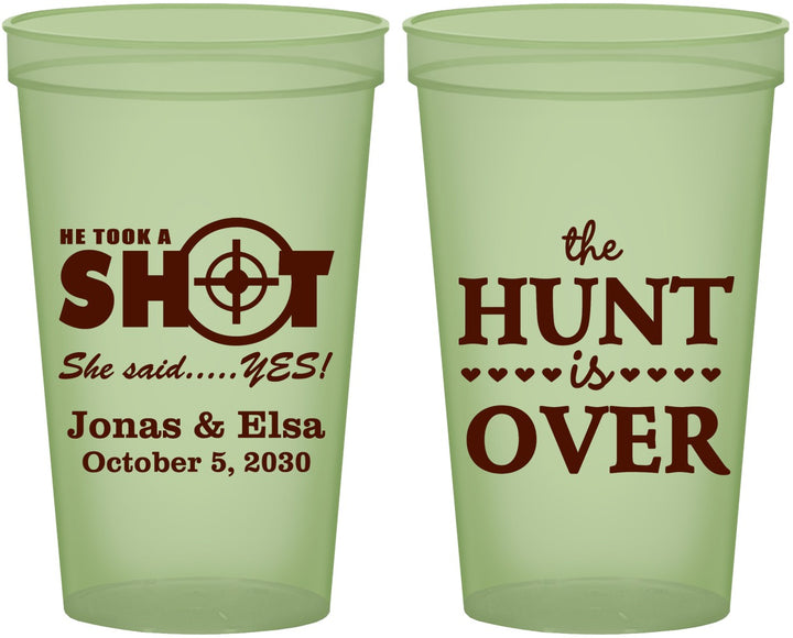 Custom Wedding 22 oz Glow In The Dark Cups - The Hunt Is Over | 400