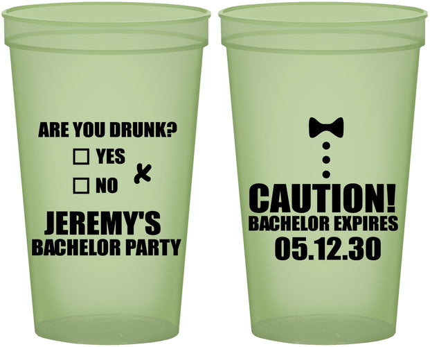 Custom Bachelor Party 22 oz Glow In The Dark Cups - Caution Expires On | 40013