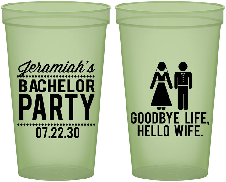 Custom Bachelor Party 22 oz Glow In The Dark Cups - Goodbye Life Hello Wife | 40019