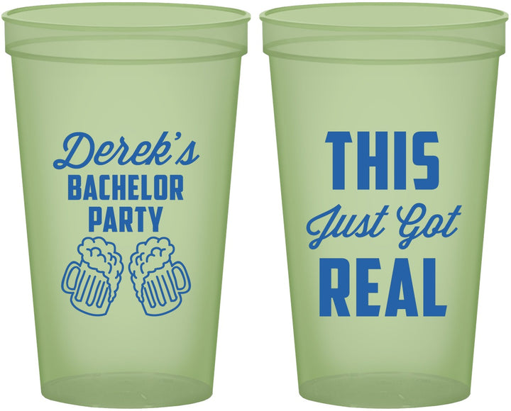Custom Bachelor Party 22 oz Glow In The Dark Cups - Just Got Real | 40024