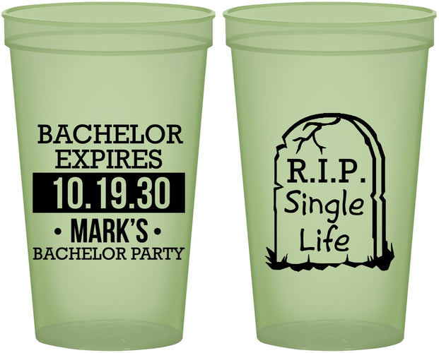 Custom Bachelor Party 22 oz Glow In The Dark Cups - Rip Single Life | 40028