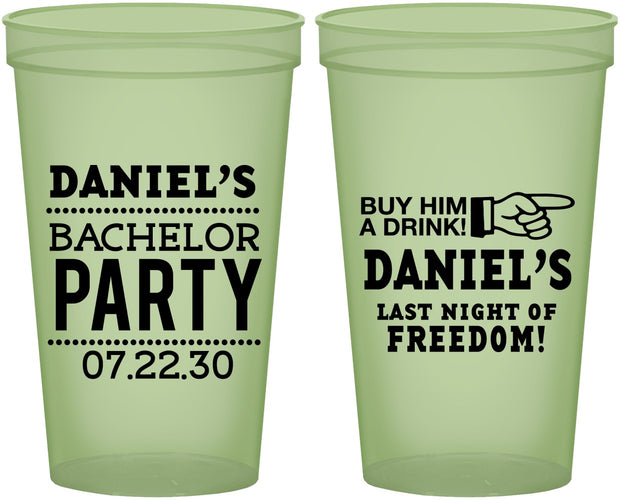 Custom Bachelor Party 22 oz Glow In The Dark Cups - Last Night Of Freedom | 40029