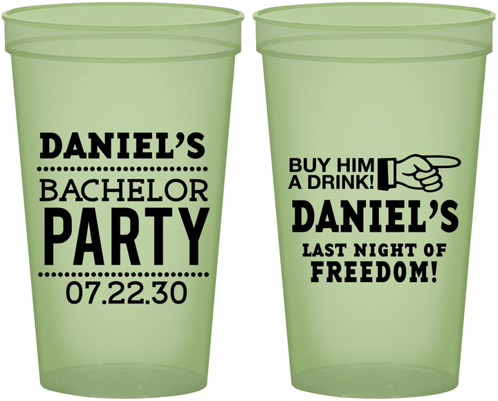 Custom Bachelor Party 22 oz Glow In The Dark Cups - Last Night Of Freedom | 40029